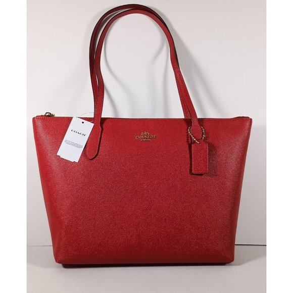 Coach Handbags - Coach tote purse handbag pocketbook zip top crossgrain leather red $298